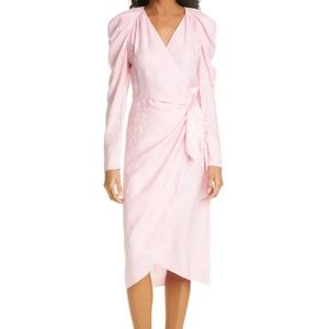 Les Reveries Floral Satin Jacquard Long Sleeve Wrap Dress - Pink - 0